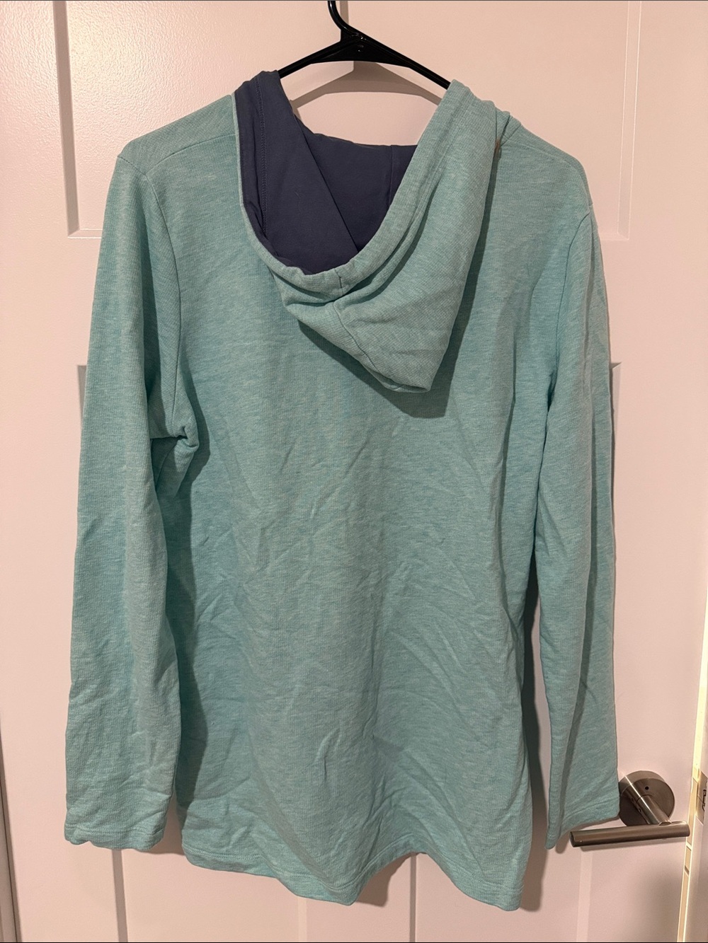 L.L. Bean Seafoam Green Hooded Pullover with Navy Trim - Picture 3 of 3